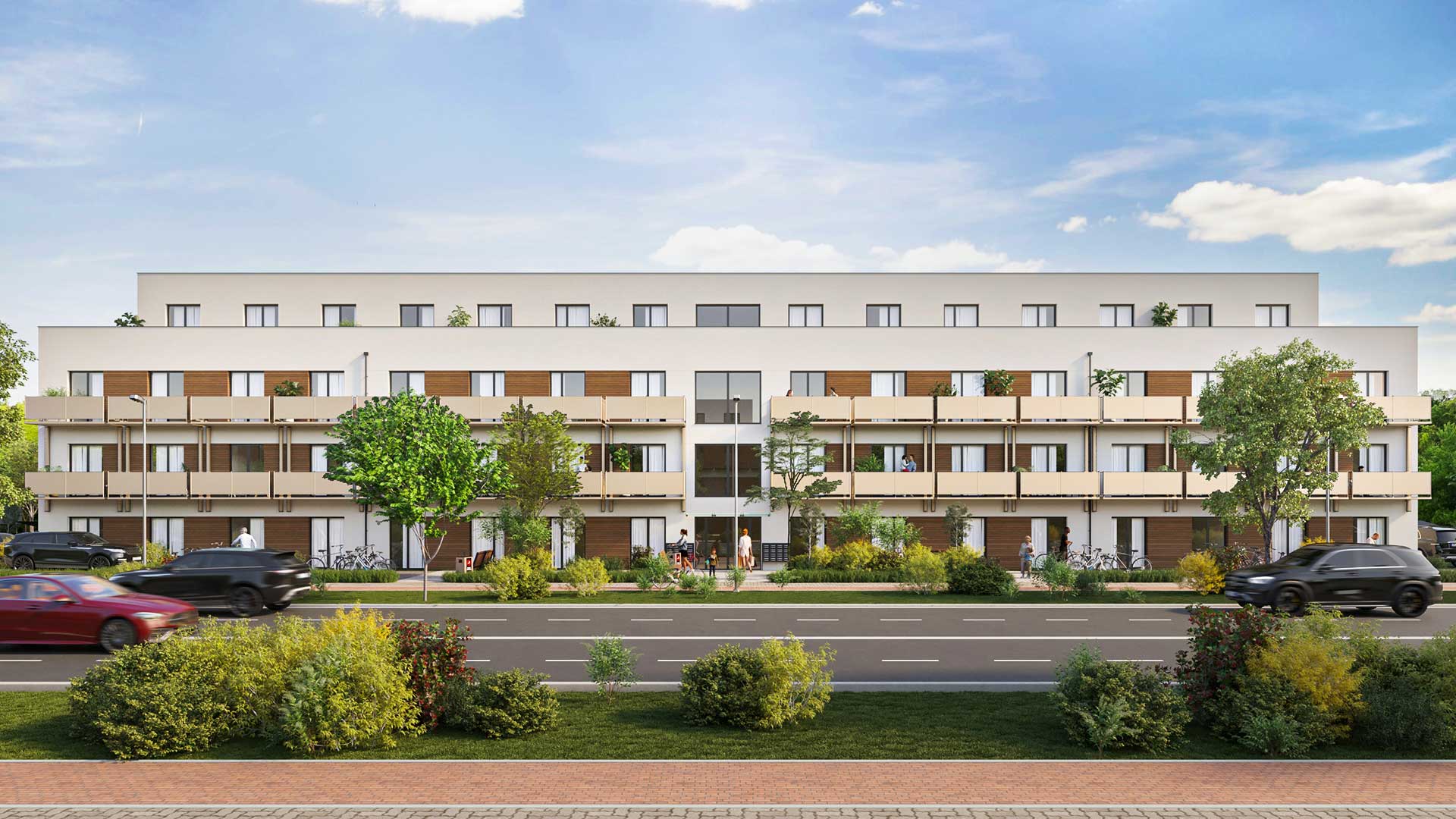 Modern multistory micro apartment building exterior