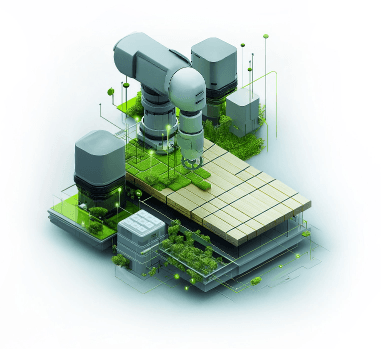 Isometric illustration of modular loading, transport, and assembly