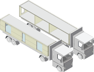 Isometric illustration of modular components being transported