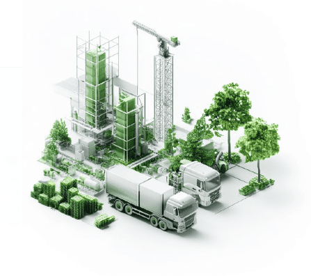 Illustration of Scope 1 direct emissions reduction at a construction site
