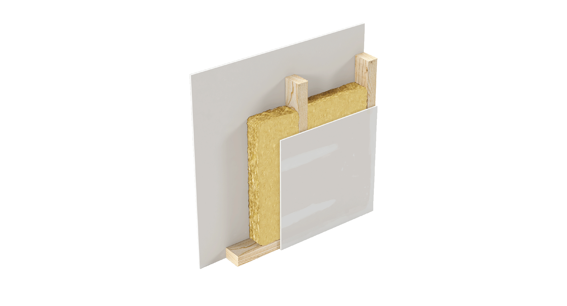 Interior wall cross-section with durable sound-insulating layers